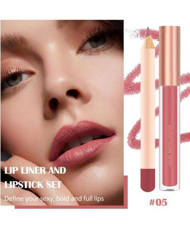 Matte Nude Lip Liner and Lipstick Makeup Set Matte Liquid Lipstick/Nude Lip Stain High Pigment Lipstick & Lipliner Pencil for Women Smooth Lip Color (05) - Buy Online on GoSupps.com