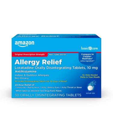 Amazon Basic Care Loratadine Orally Disintegrating Tablets 10 mg Antihistamine Allergy Medicine 24 Hour Relief 30 Count 30 Count (Pack of 1)