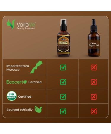 VoilaVe Organic Moroccan Argan Oil - Cold Pressed for Skin, Nails, Hair Growth - Anti-Aging Moisturizer with Vitamin E - 4 fl oz - Buy Online on GoSupps.com