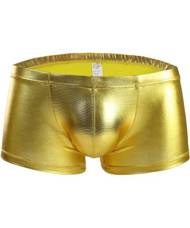 Duohropke Men's Shine Metallic Shorts | Gold Leather Optics Boxer Trunks for Beach Gym & Sport - Buy Online on GoSupps.com