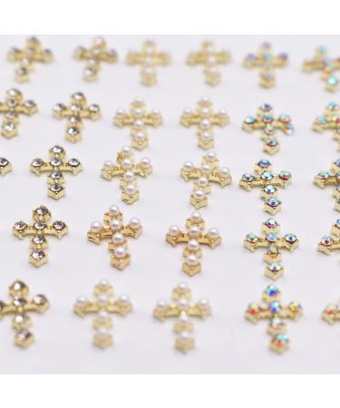 LIFOOST 30pcs Gold Cross Nail Charms for 3D Nail Art - Crystal Rhinestones Studs for Women's Acrylic Nails Designs - Buy Online on GoSupps.com