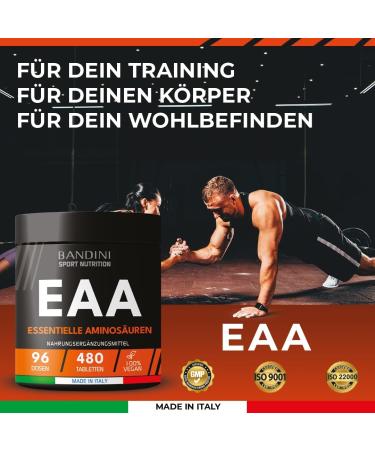 Bandini EAA Amino Acids Complex - 480 Vegan High-Dose Tablets | 9 Essential Amino Acids | Pre & Post Workout Booster | Tasteful Additive-Free Non-GMO - Buy Online on GoSupps.com