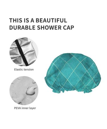 Moslion Argyle Reusable Shower Cap - Teal Turquoise Geometric Plaid Pattern - Large Bath Cap for Women with Long Hair - Buy Online on GoSupps.com