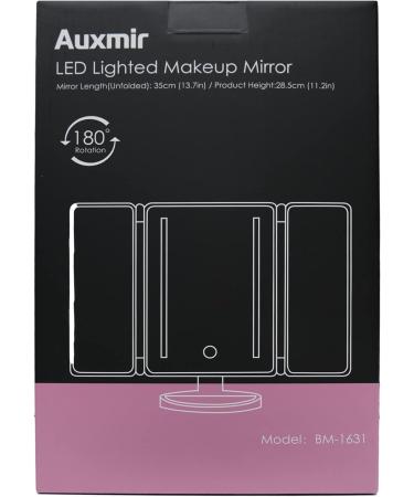 Auxmir Vanity Makeup Mirror with Natural LED Lights 1x/10x Trifold Magnifying Mirror Dual Power Cosmetic Mirror with Touch Screen 180 Brightness Adjustable Lighted Dressing Mirror - Buy Online on GoSupps.com