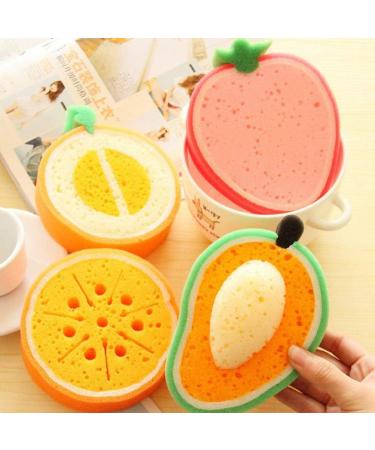 4pcs Cute Fruit Shaped Shower Sponge Set for Kids - Mango, Honey-Dew Melon, Orange, Strawberry - Buy Online on GoSupps.com