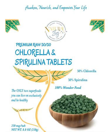 NaturalZing Awaken Nourish Empower Your Life Premium Raw 50/50 Chlorella & Spirulina Tablets 8.8 Oz