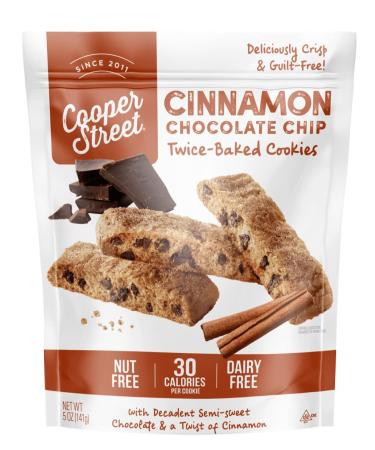Cooper Street Cookies All Natural Twice Baked Crispy Cookie, Nut & Dairy Free, Biscotti Style 5oz (Cinnamon Chocolate Chip) (Cinnamon Chocolate Chip, 5 Ounce (Pack of 1)) Cinnamon Chocolate Chip 5 Ounce (Pack of 1)