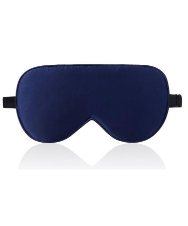 LaCourse 100% Natural Mulberry Silk Eye Mask for Sleeping with a Travel Pouch Both Sides 19 Momme Organic Silk Adjustable Silk Sleep Eye Mask for Women & Men Navy Blue