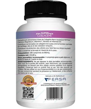 Hydrolyzed Marine Collagen + Bamboo + Magnesium + Calcium + Vitamins C and D3 | Hydrolyzed Collagen Peptan | For Health & Care of Joints Muscles & Bones | 180 Tablets - Buy Online on GoSupps.com