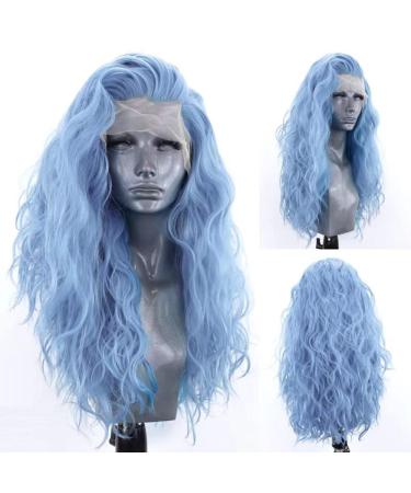 Shop Aqua Blue Lace Front Wigs for Women - 24in Heat-Resistant Synthetic Hair 13x3 Side Part - Green Mirn Wellig - Buy Online on GoSupps.com