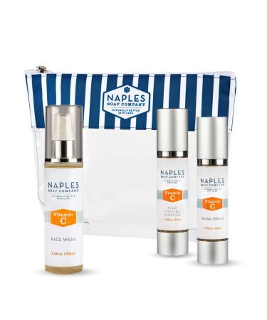 Naples Soap Company Vitamin C Radiant Skin Face Care Kit Includes Face Wash Facial Serum Gel Moisturizer Naturally-Derived Skincare Vegan Gluten-Free Paraben-Free Silicone-Free