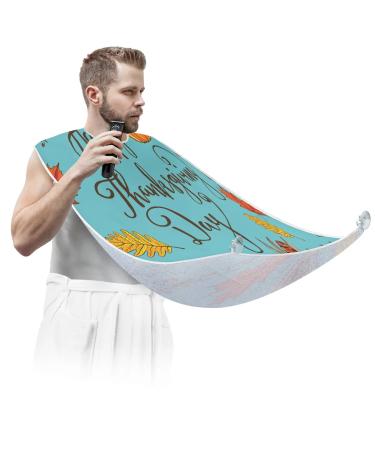 Thanksgiving Theme Pattern Beard Bib Apron Beard Bib Hair Catcher for Men Shaving and Trimming Non-Stick Waterproof Beard Cape Grooming Cloth with 2 Suction Cups Gifts for Men