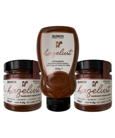 Hazelust Bundle (280g Squeeze + 2x 180g Jar) - Low Carb & Keto Hazelnut and Cocoa Spread.