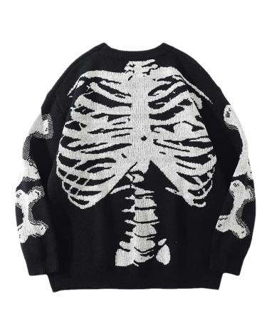 Y2K Grunge Skeleton Sweatshirt Oversized Long Sleeve Fairy Alt Pullover Aesthetic Harajuku Clothes Vintage Tops Black Medium