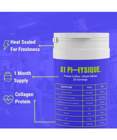 A1 Physique Protein Coffee - 500g Instant Coffee with Hydrolysed Collagen Peptides from Bovine Protein - Allergen Free Ground Coffee Granules for Hot or Iced Coffee - High Protein Collagen Coffee - Buy Online on GoSupps.com