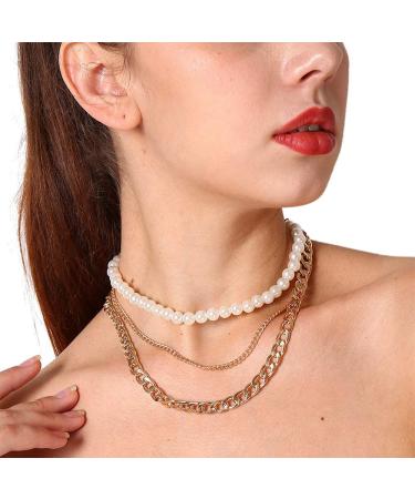 Shop Aimimier Bridal Layered Pearl Choker & Cuban Link Chain Necklace - Vintage Statement Jewelry for Women & Girls - Buy Online on GoSupps.com