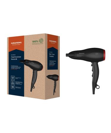 Grundig HD 3700 B Hair dryer 1800 W hairdryer 3 temperature and 2 airflow levels cold level ceramic protection 1.8 m long cable removable air inlet grille black/cherry red 2023 Model HD 3700 B