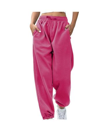 WILLBEST Joggers for Women UK Stretch Plain Jogging Tracksuit Bottoms Comfort Elasticated High Waist Sweatpant Sports Gym Trousers Track Sweat Jog Pants with Pockets 3128-djufh-hotpink-4 XL