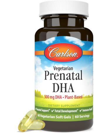 Carlson - Vegetarian Prenatal DHA, 500 mg DHA, Plant Based, Sustainably Sourced from Algae, Prenatal Support, Fetal Development, 60 Softgels - Buy Online on GoSupps.com