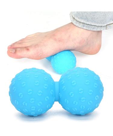 Double massage ball massage-lacrosse balls for myofascial relaxation peanut of shaped even massage roller for back foot neck spine shoulder physical blue
