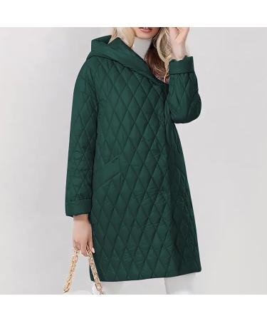 Womens Diamond Quilted Long Puffer Jacket Coat Hooded Button Up Jacket Coats with Pockets Belt Long Trench Coat Green#10 Medium - Buy Online on GoSupps.com