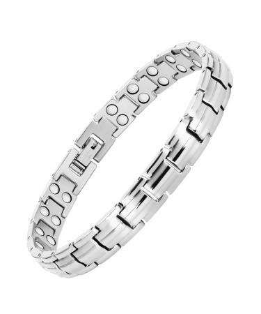Jeracol Lymphatic Detox Magnetic Bracelets for Women Titanium Steel Brazaletes with Ultra Strength Magnets Adjustable Length with Sizing Tool 2X-Silver