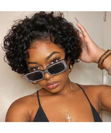 Short Curly Wigs for Black Women None Lace Pixie Cut Wig Short Human Hair Wigs for Black Women Human Hair Pixie Cut Wigs Human Hair Full Made Wigs Natural Color 1B Color