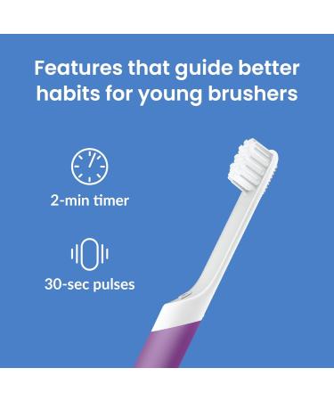 Quip Sonic Toothbrush for Kids - Electric Soft Bristle Timer Extra Brush Head & Travel Cover - Perfect for International Shipping - Purple - Buy Online on GoSupps.com