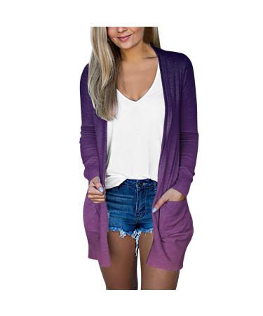 Long Shirt Outerwear Top Thin Warm Knitted Coat Women's Blouse V-Neck Shirt Tunic Long Women's Tunic Women's Shirt Casual Checked Shirt Women's Winter Chunky Knit Jacket H-purple. M