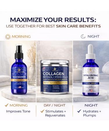 Instaskincare Set with Niacinamide Hyaluronic Acid & Collagen Retinol Moisturizer 3-Piece Facial Care Kit for Hydration Glow & Smooth Skin - Buy Online on GoSupps.com