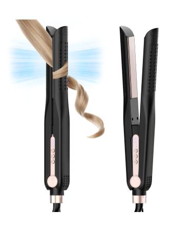 SKIMI Airflow Styler Titanium Flat Iron Hair Straightener & Curler Professional Curling Wand with Cooling Air Vents to Lock in Style 5 Temps & Dual Voltage(Black & Pink).