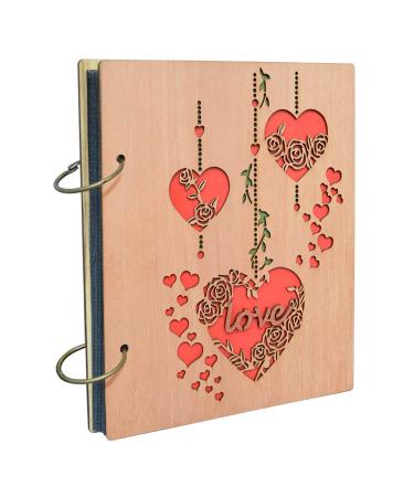 Calenzana 4x6 Love Photo Album Heart Wooden Picture Albums Book with 120 Pockets Wedding Anniversary Valentines Gifts 4x6 Brown