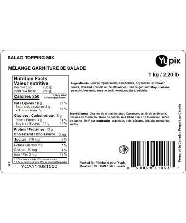 Yupik Salad Topping Mix 1 kg 6 Count Kosher Vegan Blend of Pumpkin Seeds Sunflower Seeds Soy Beans & Cranberries Good Source of Protein & Fiber Sweet & Salty Flavor Ideal for Salads 1 kg (Pack of 6) - Buy Online on GoSupps.com