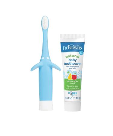 Dr. Brown's Infant to Toddler Toothbrush Set 0-3 Years - Blue, Real Pear & Apple Flavor, 2 Pieces - Buy Online on GoSupps.com