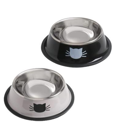 Cat Bowls for Food and Water, 2PCS Rapsrk Non-Slip Stainless Steel Small Cat Food Bowls 8 Oz Pet Bowl with Removable Rubber Base Cat Dog Bowl,Stackable Cat Puppy Dishes Cat Bowls with Cute Cat Painted 2 Pack