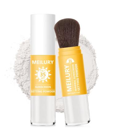 Sunscreen Setting Powder SPF 35 Mineral Brush Powder Oil Control Natural Matte Finish Loose Powder Translucent Lasting Lightweight Breathable for All Skin (#03 White)