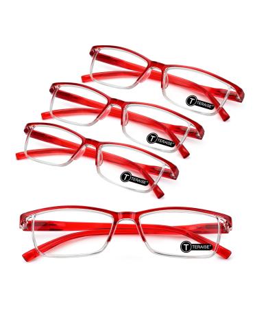 TERAISE Reading Glasses Men Anti Blue Reading Glasses Lightweight Fashion Comfortable Reading Glasses Women/Reading Aid Robust Computer Reading Glasses with Blue Light Filter Including Spring Hinge 1.75X Red