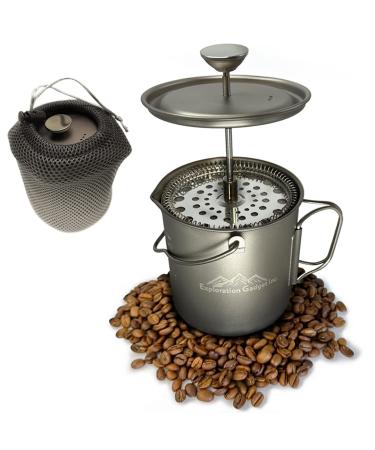 EXPLORATION GADGET Titanium Camping Coffee Maker use as French Press, Coffee Pot, Titanium Cup, Tea Pot, Camping Cookware