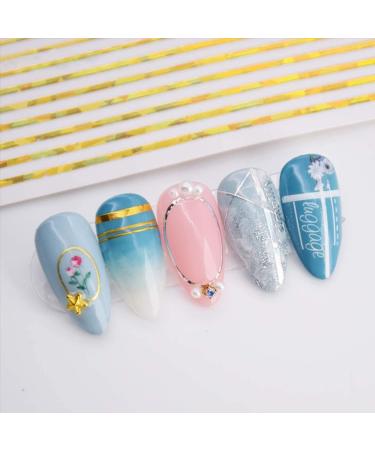 Metallic Line Holographic Nail Sticker Set - 7 Sheets Gold Glitter Zebra 3D Strips Decals Kit for Women - Buy Online on GoSupps.com