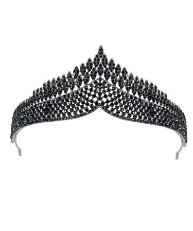 FRCOLOR Jeweled Baroque Queen Crown Black Crown Gothic Headpiece Rhinestone Wedding Crown Costume Party Hair Accessories for Women
