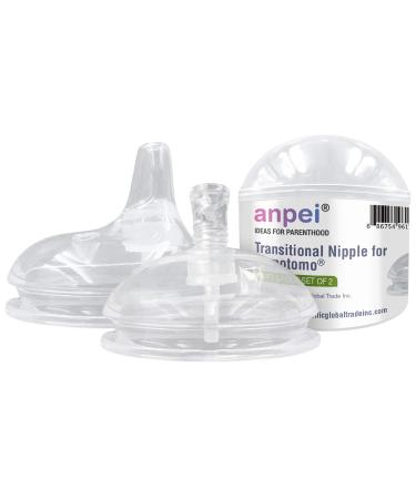 Anpei Straw and Sippy Cup Transitional Nipples Set of 2 with Nipple Storage Case Compatible with Comotomo Baby Bottles 5 oz and 8 oz Soft Spout & Straw Nipple