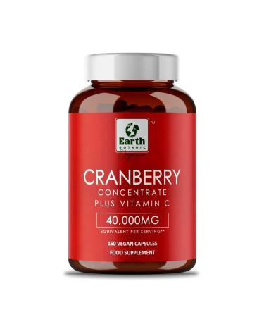 Earth BOTANIC Organic Cranberry Capsules 40 000mg High Strength | 150 Concentrated Pills Cranberry Extract Complex with Vitamin C Supplements