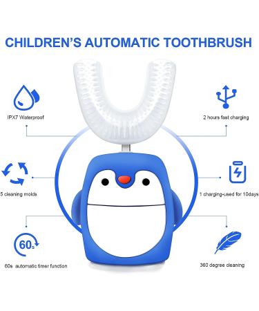 Kids Ultrasonic Electric Toothbrush with Automatic Timer | 5 Clearing Modes | IPX7 Waterproof | Penguin Style | Ages 2-6 - Buy Online on GoSupps.com