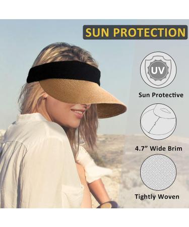 Women's Foldable Straw Sun Visor Hat - Wide Brim Beach Cap for Summer UV Protection in Korean Style - Khaki - Buy Online on GoSupps.com