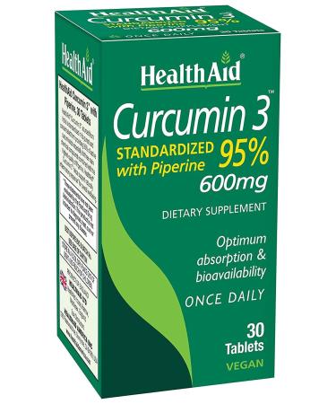 Curcumin 3 30ct 600mg Once Daily Tablets Helps with Optimum Absorption & Bioavailability Standardized with Piperine