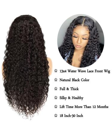 22 Inch Water Wave Lace Front Wig | Brazilian Curly Human Hair | 150% Density Glueless Wig for Black Women | Pre Plucked with Baby Hair | Natural Color - Buy Online on GoSupps.com