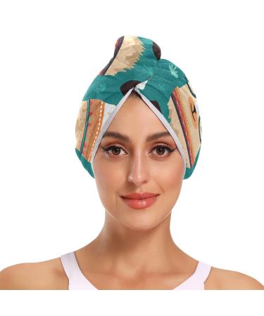 Llama with Glasses Hair Towel 2 Pack Super Absorbent Hair Drying Towel Quick Dry Hair Turbans Head Towel with Button Twisty Wrap for Women Girls