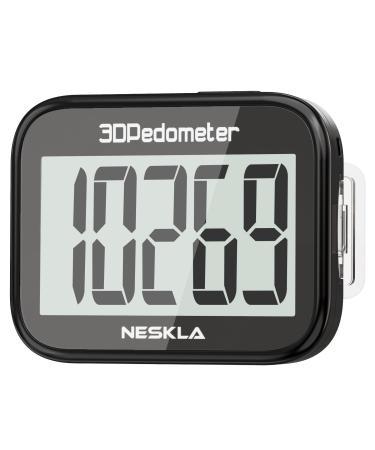 3D Pedometer for Walking, Simple Step Counter for Walking with Large Digital Display, Step Tracker with Removable Clip Lanyard Black