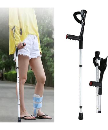 Folding Forearm Crutch Lightweight Adjustable Aluminum Walking Stick for Adults Ergonomic Rubber Handle 1 Unit