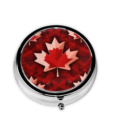 Canadian Maple Leaf Tours Portable Metal Pill Box Round Mini 3-Compartment Plastic Insert hinged Fastening Design Suitable for Small Pills Must-Have for Travel Black